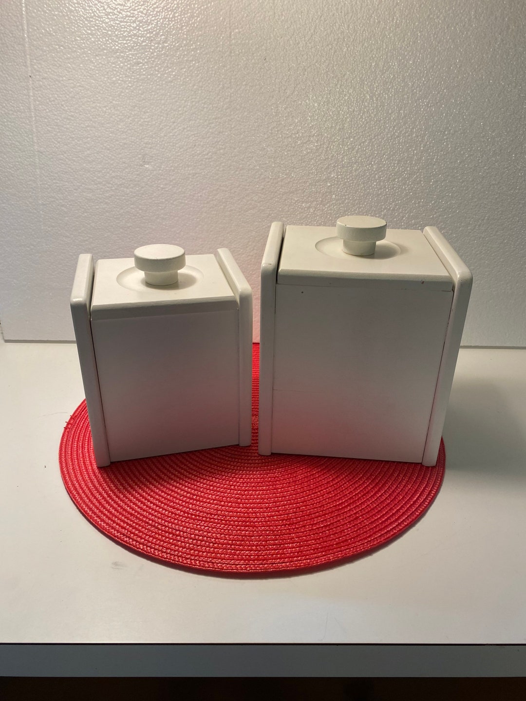 Vintage White Wood Kitchen Canisters - Set of 2 - Farm House Style ...
