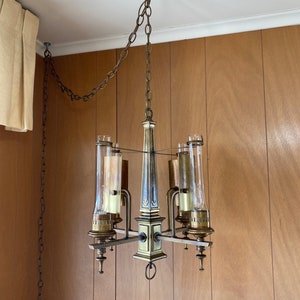 Beautiful Vintage Brass Hurricane Swag Chandelier Hubbarton Forge image 4