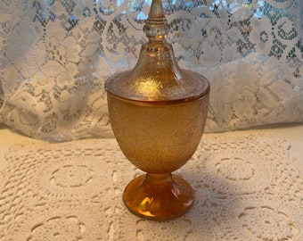 Vintage Jeanette Glass Pedestal Lidded Candy Dish