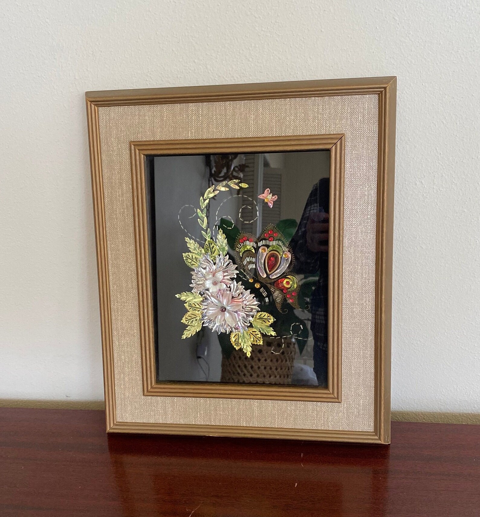 Vintage Sequin Art Frame in a Frame Shadow Box Style on Black Etsy