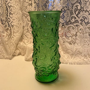 Vintage Green Crinkle Glass Vase - E O Brody - 8.5&quot; Tall
