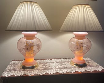 Vintage Pink Glass Globe Table Lamps: Floral Lighted Bases