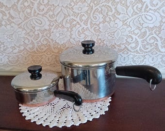 Vintage Revere Ware Sauce Pans With Lids - 3/4 Qt and 3 Qt - Copper Bottoms