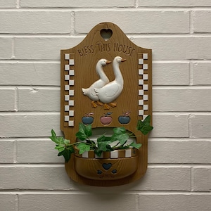 Vintage Burwood Country Geese Wall Pocket - Bless This House - Adorable!