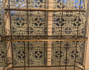 Antique Early 20th Century French Baker’s Rack - Brass and Wrought Iron Construction Huge 3 Tier Shelving - Ornate Scroll Work