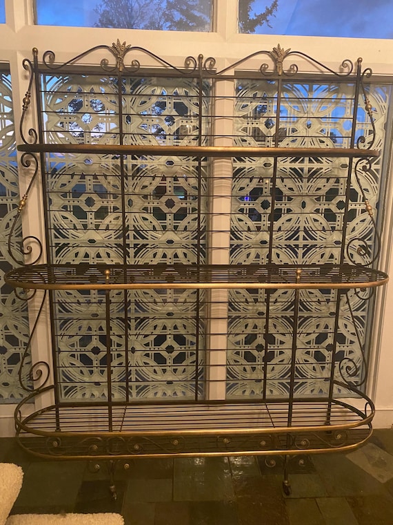 Large French Wrought Iron Mirror with Brass Accents Large French Wrought Iron Mirror with Brass Accents