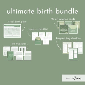 ultimate birth bundle // visual birth plan // birth affirmation cards // sanctuary plan // hospital and prep checklists // natural birth