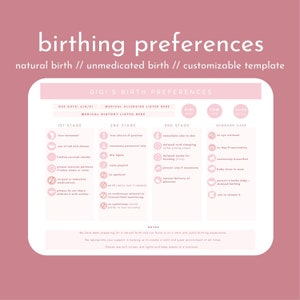 visueller Geburtsplan / Geburtspräferenzen / natürliche Geburt / Geburt ohne Medikamente / Hypnobirthing / personalisierter Geburtsplan / Doula / Farbe PINK
