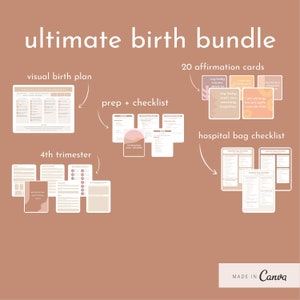 birth bundle for Doulas (COMMERCIAL USE) // birth plan // birth affirmation cards // sanctuary plan // hospital and prep checklists