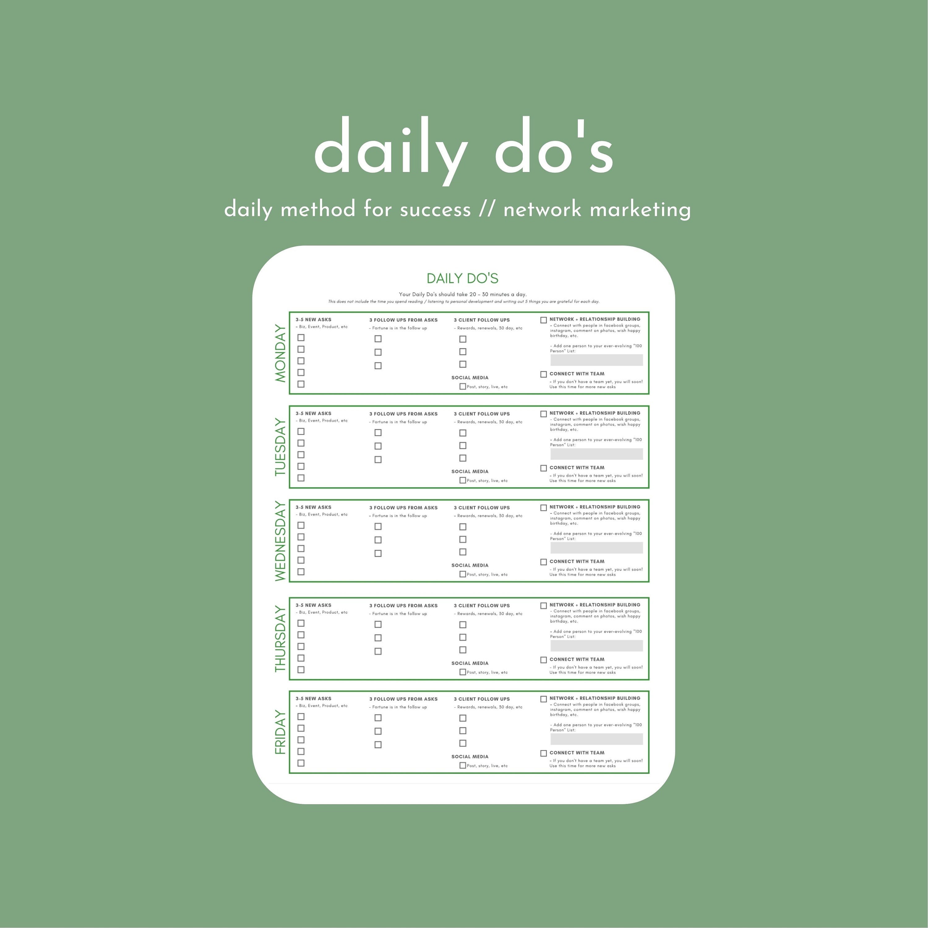 Daily Do’s PDF // Instant Download // Daily Method for Success ...