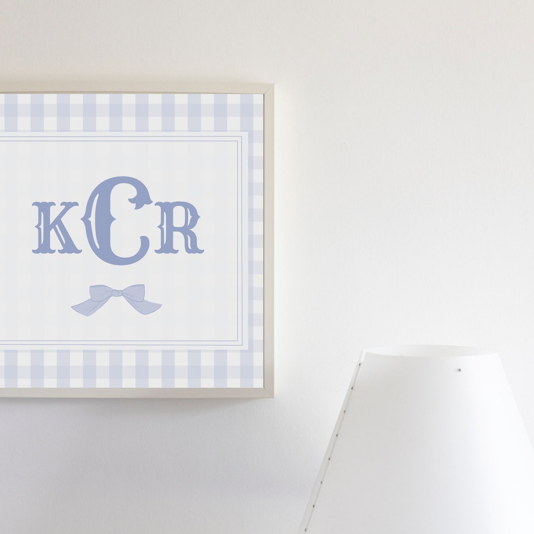Preppy Monogram Nursery Wall Art / Gingham Printable Baby Wall Etsy