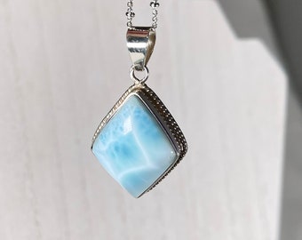 Larimar Necklace | High Quality Larimar Pendant | Larimar Diamond Pendant| Stunning Larimar| Barahona DR