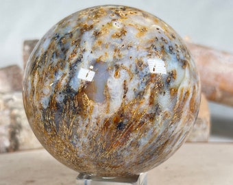 Sagenite Sphere- 79.5mm | RARE | Large High Quality Rutilated Agate Sphere | Unique Sagenitic Agate Sphere w/ Natural Dendrites