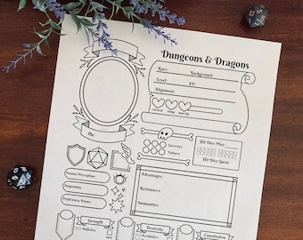Custom Dungeons and Dragons Character Sheet/ Comprehensive D&D 5E Character Sheet PDF File