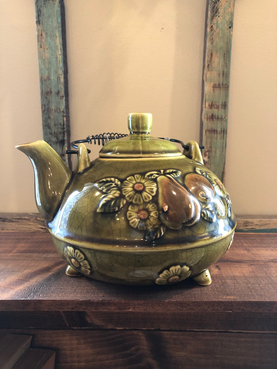 Vintage green ceramic tea pot from Japan. Etsy