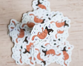 Hexe Katze Holographische Aufkleber || MINI Halloween Wasserdichte Vinyl Aufkleber