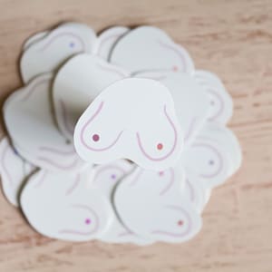 Pink Boob Holographic Stickers || MINI Vinyl Statement Stickers, Breast Cancer Awareness