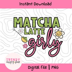 Matcha Latte Girly PNG-Datei Niedliche Groovy Trendy Libbey Glas Tasse Png Design für kommerzielle Nutzung Lesezeichen Lesezeichen Tragetaschen sofortiger Download