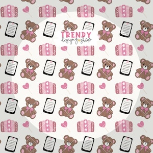 Bookish Kindle girlie Seamless Pattern for teddy bear bookish PNG pattern book lover png, Digital Download, Repeat Pattern, digital paper