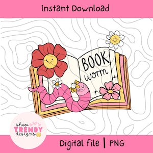 Book worm PNG File, bookish png, Trendy Bookish Design for Shirts, Stickers, Bookmarks, Tote Bags, instant download