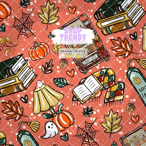 Bookish Fall Seamless Pattern: Hand-Drawn PNG, JPG (Digital Download