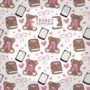 Bookish Kindle girlie Seamless Pattern for teddy bear bookish PNG pattern book lover png, Digital Download, Repeat Pattern, digital paper