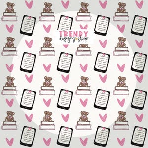 Bookish Kindle girlie Seamless Pattern for teddy bear bookish PNG pattern book lover png, Digital Download, Repeat Pattern, digital paper