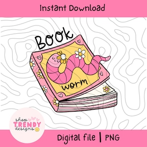 Book worm PNG File, bookish png, Trendy Bookish Design for Shirts, Stickers, Bookmarks, Tote Bags, instant download