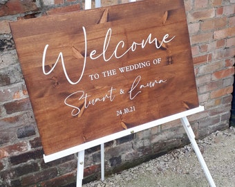 Amelia Collection - Personalised A4/A3/A2/A1 Wooden Wedding Welcome Sign ‘Welcome to the Wedding of’ Acrylic Sign with or without Date