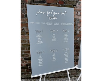 Chloe Collection - Personalised A2/A1 Acrylic Wedding Seating Plan Acrylic Sign with 3D detailing.