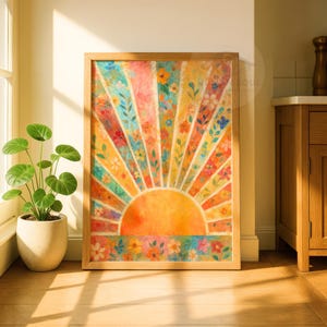 Floral Sunburst Print: Boho Botanical Wall Art (Digital Download)