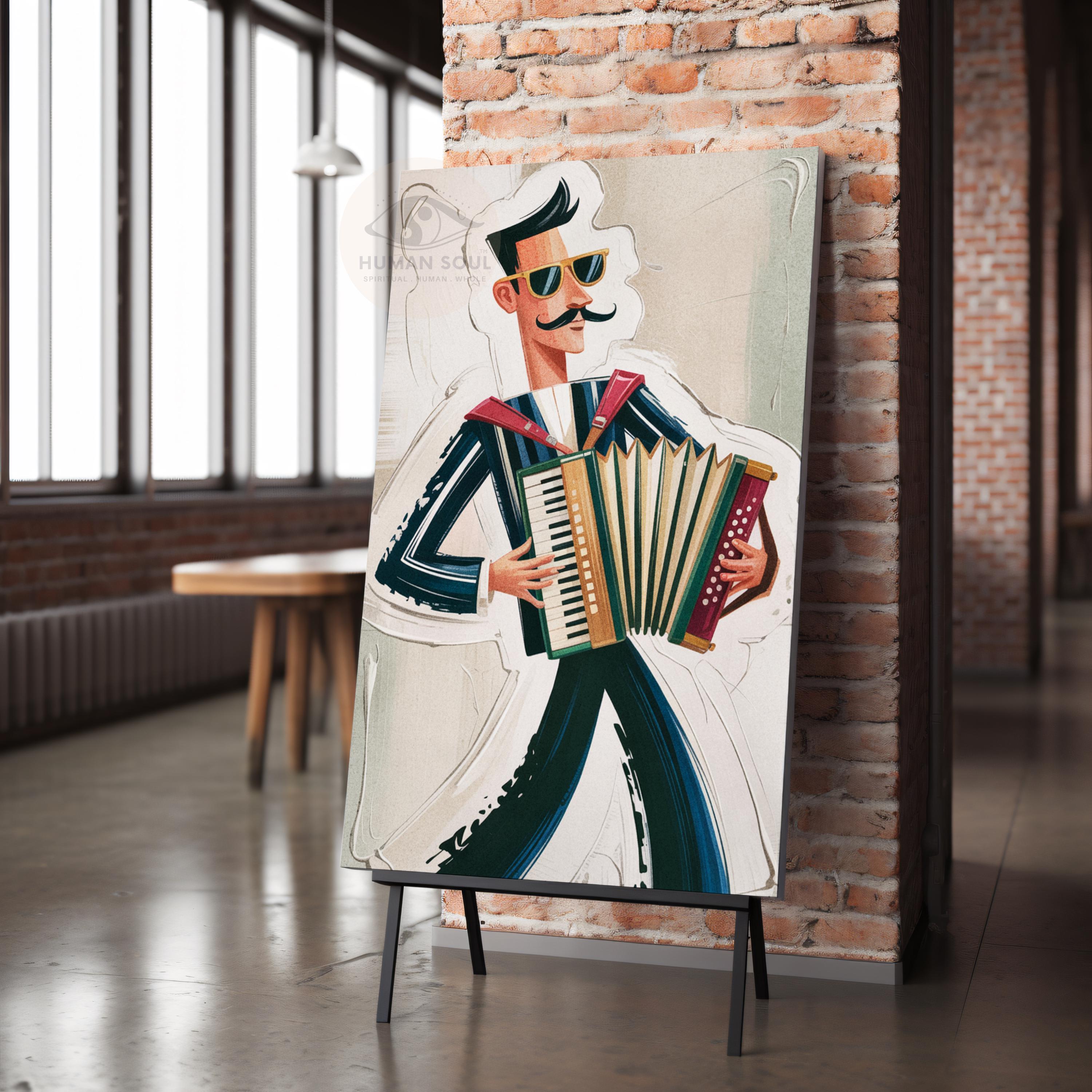 Retro Italian Accordion Player Print, Mid-century Cafe Wall Art