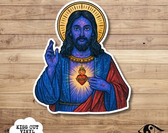 Cosmic Jesus Vinyl Sticker: Sacred Heart, Catholic Icon Art