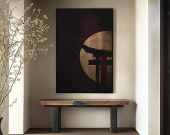 Japanese Torii Gate Wall Art, Dark Japandi Canvas, Wabi Sabi Decor