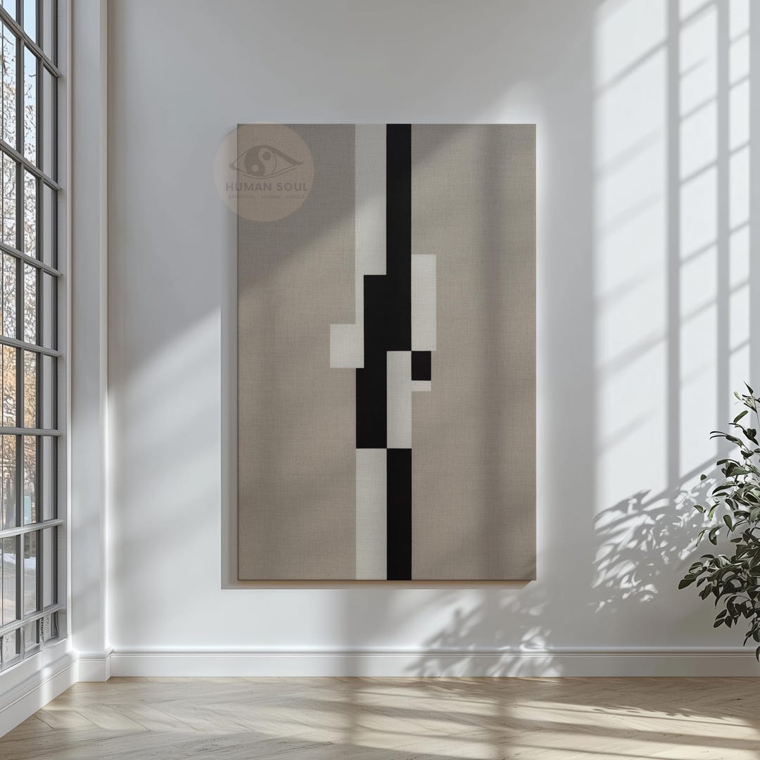 Neutral Geometric Canvas Art, Black & White Abstract Wall Print ...