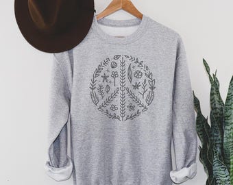 Botanisk Peace Sign Sweatshirt - Blommig Boho Topp