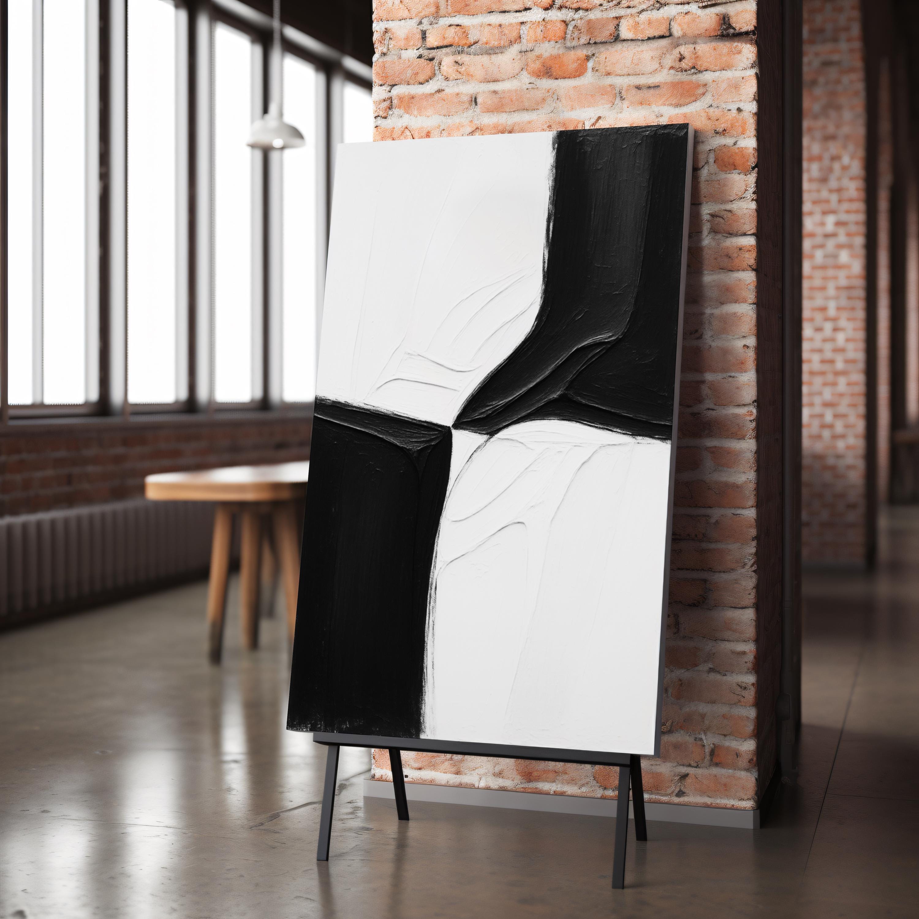 Black and White Abstract Canvas Wall Art Print - Minimalist Modern ...