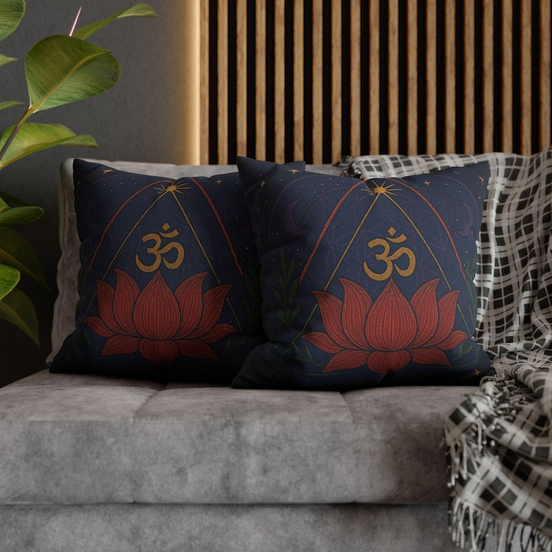 Boho Yoga Throw Pillow Cover: Lotus Om Meditation Cushion image 7