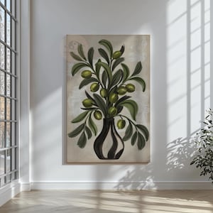 Olive Branch Canvas Print, Mediterranean Farmhouse Kitchen Wall Art