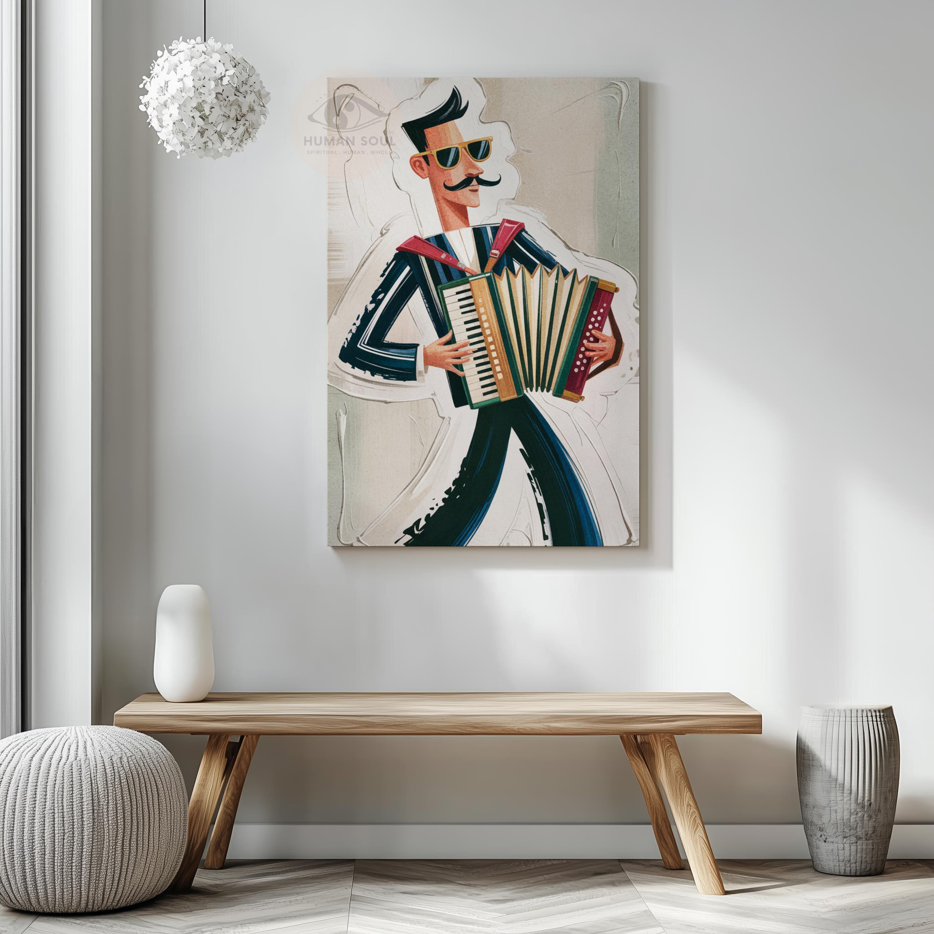 アート・デザイン・音楽 Styles of Living by Isa Vercelloni Accordion Music Colourful Painting Style Canvas Print Wall Art