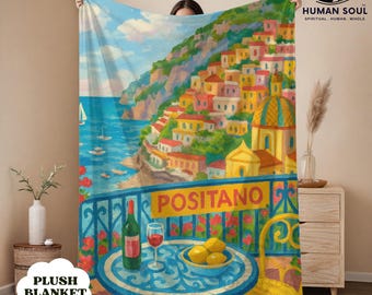 Positano Plush Blanket: Italian Amalfi Coast View Throw
