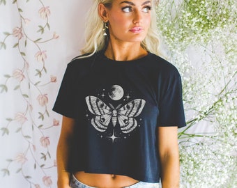 Luna Moth Crop Top: Mystical Moon Fairy Grunge Shirt