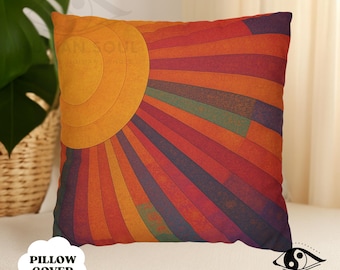 Boho Sunburst Pillow Cover: Chakra Meditation Cushion, Vibrant Art Accent