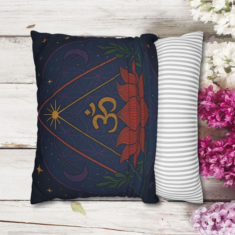 Boho Yoga Throw Pillow Cover: Lotus Om Meditation Cushion image 2