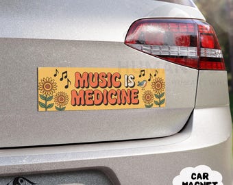 Music is Medicine Car Magnet: Vintage Floral Boho Decor