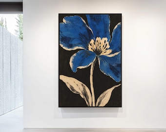 Blue Floral Illustration Rolled Poster | Large Botanical Wall Art