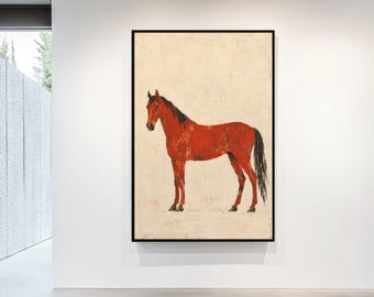 Red Horse Illustration Rolled Poster | Vintage Equestrian Wall Art