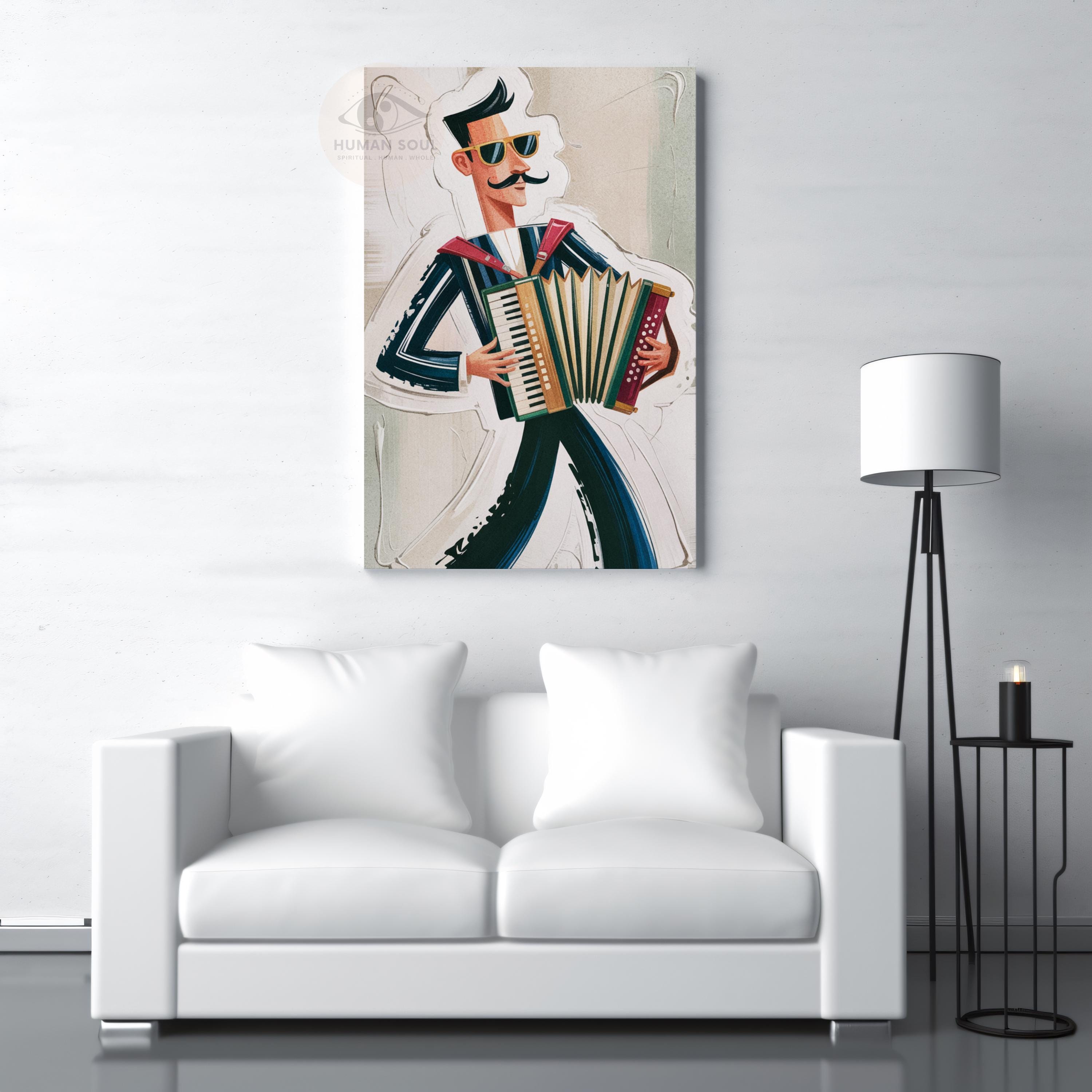 Retro Italian Accordion Player Print, Mid-century Cafe Wall Art