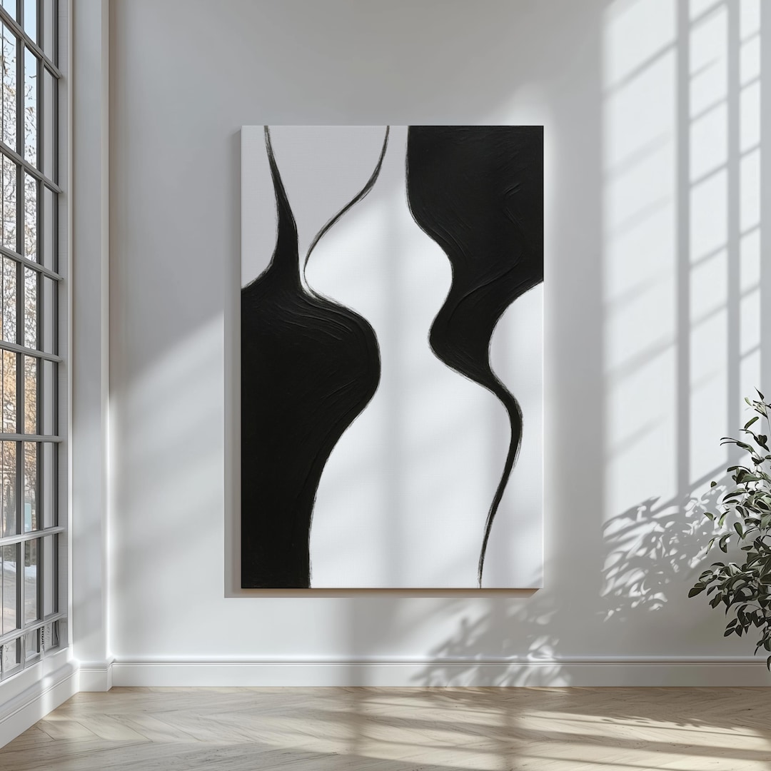 Minimalist Black and White Abstract Canvas Wall Art - Modern Neutral ...