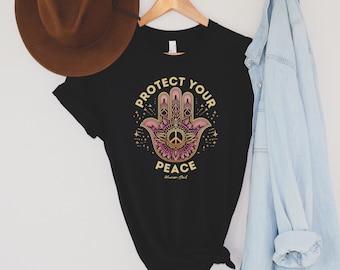 Hamsa Hand Peace Symbol T-Shirt: Boho Spiritual Cotton Tee